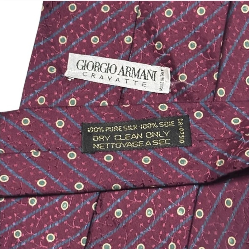 GIORGIO ARMANI Burgundy Silk Jacquard Tie Diagonal Stripes & Dots VINTAGE